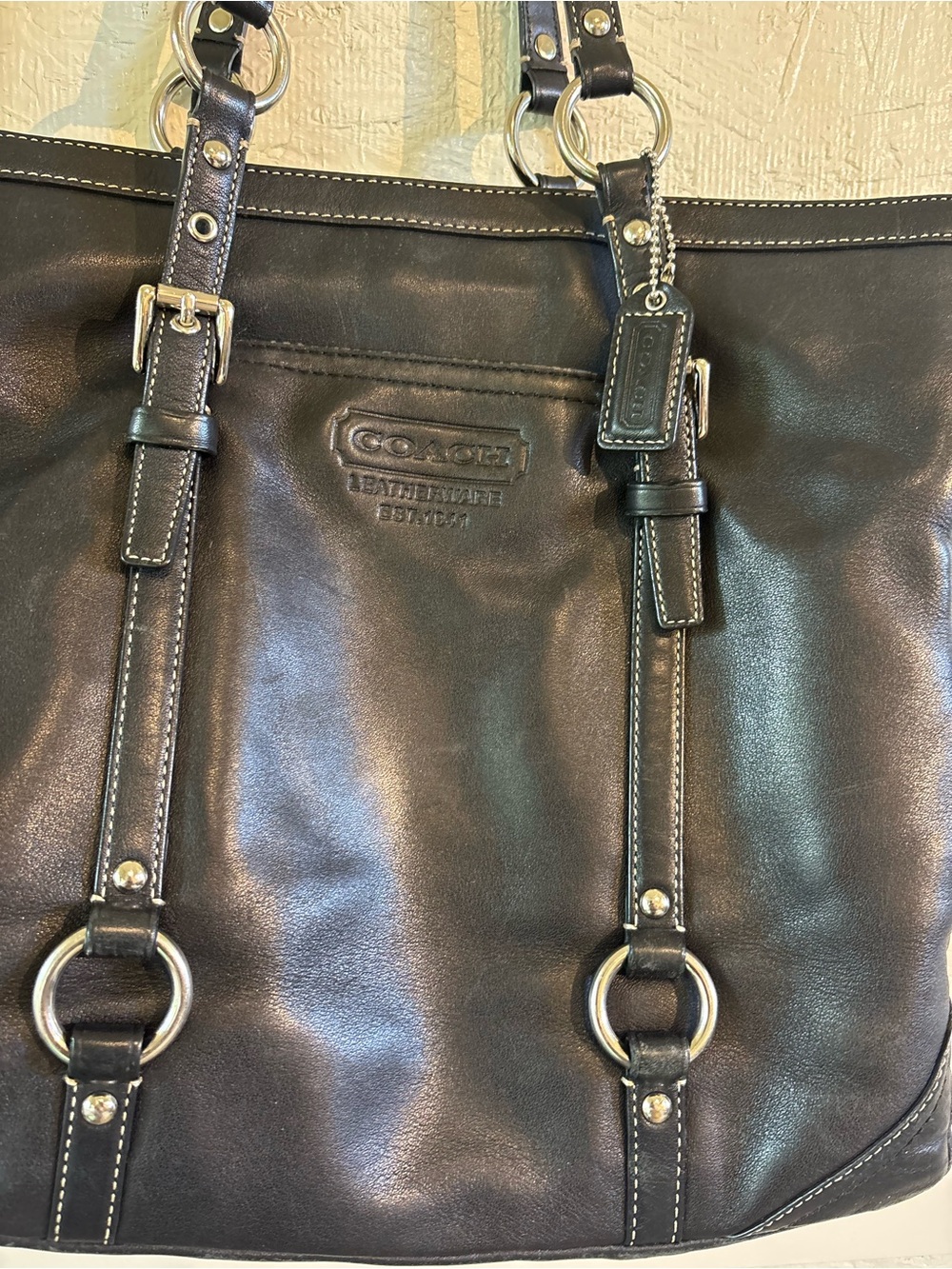 Coach Y2K Black Leather Tote Shoulder Bag - Picture 5 of 9